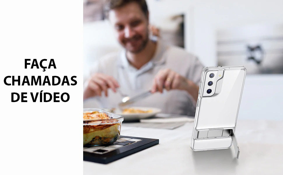 Capinha Premium Ultra Fina Para Samsung Galaxy S21 Com Stand de Metal - GosteiQuero