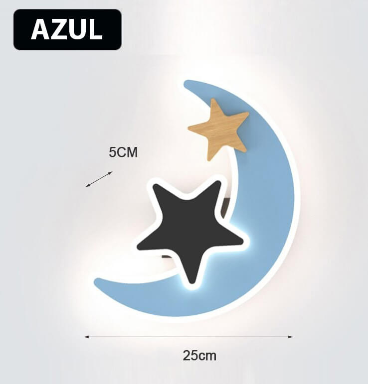 Luminária Infantil de Parede - Foguete, Lua e Estrela