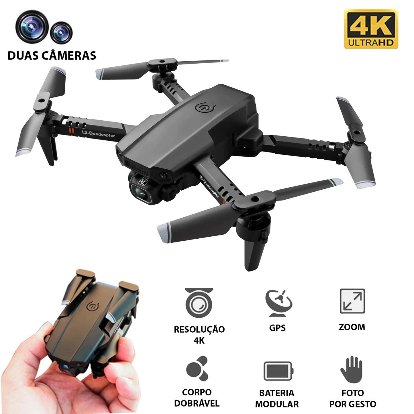 Mini Drone Com 2 Câmeras 4K Wifi 3 Baterias - GosteiQuero