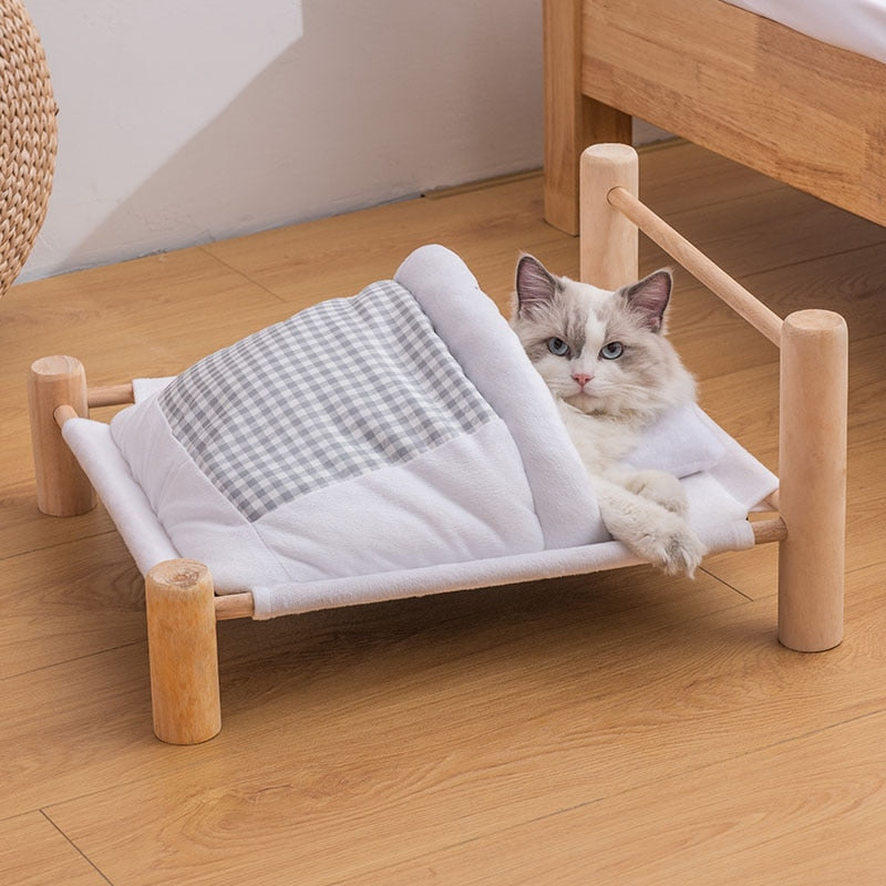 Cama de Madeira Para Gato Com Travesseiro - GosteiQuero