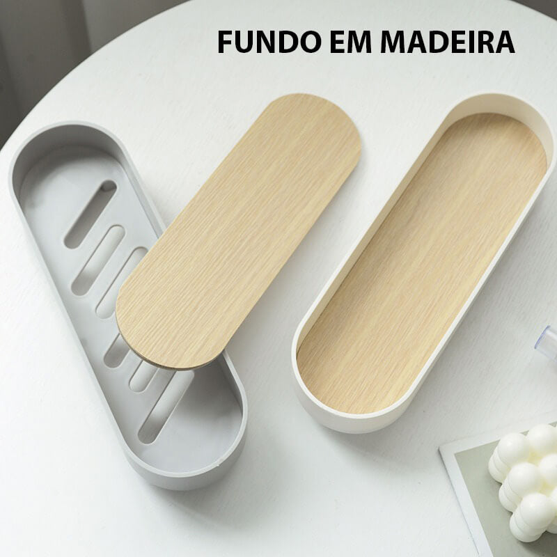 Bandeja Oval de Madeira Porta Cosméticos Para Decoração de Banheiro