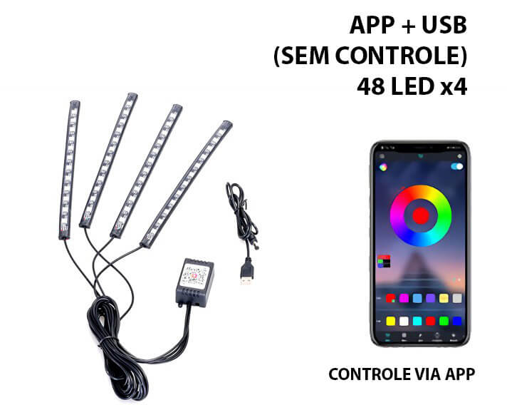 LED RGB Para Interior do Carro Tuning - Com Controle ou App
