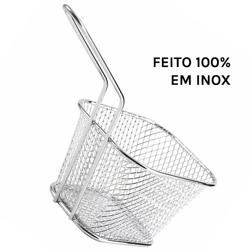 Kit Com 8 Cesto de Inox Para Servir Batata Frita Frituras
