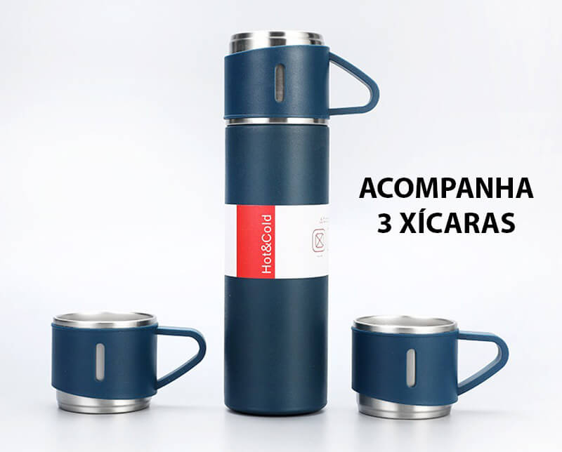 Garrafa Térmica Inox Isolamento à Vácuo Com Xícara