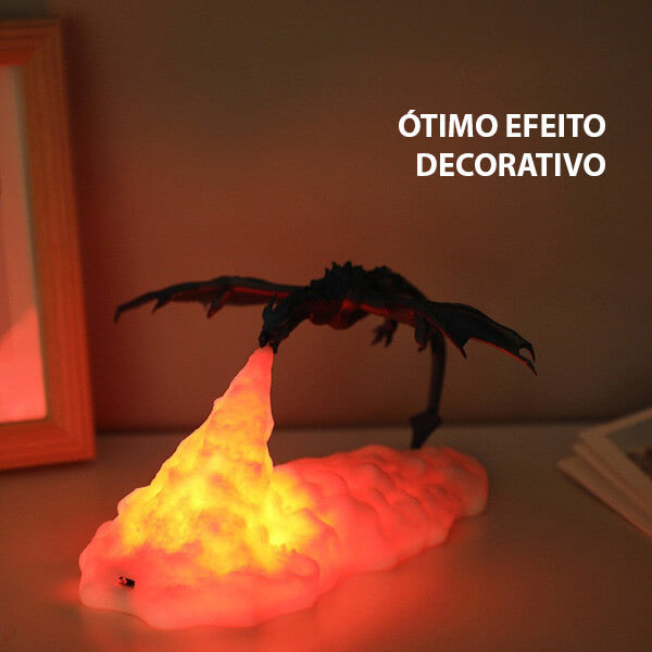 Luminária Dragão Cospe Fogo em 3D