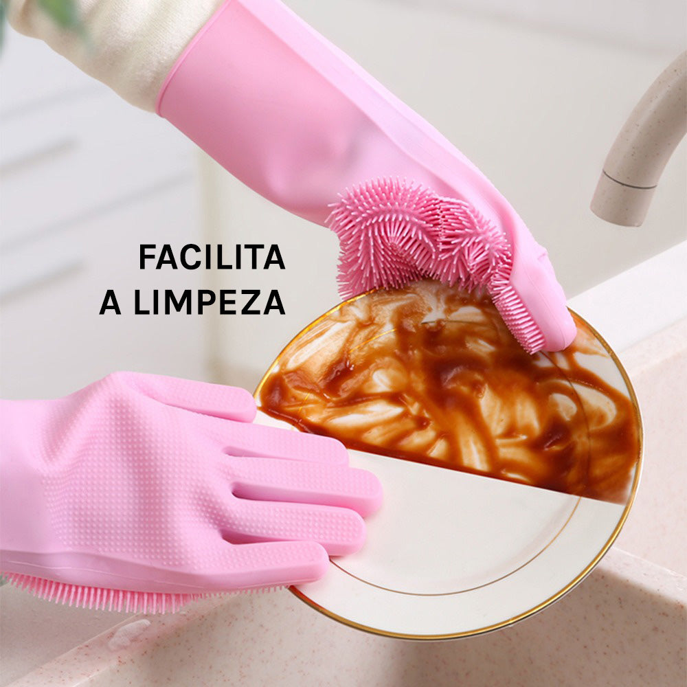 Luva de Cozinha Com Escova de Silicone - Substitui a Esponja