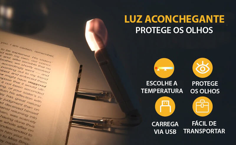 Luz Mini LED Clip USB Para Leitura de Livro