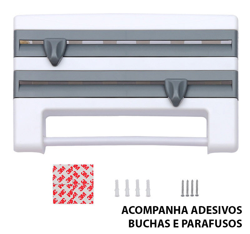 Organizador de Cozinha 4 em 1 - Porta Papel Toalha, Plástico Filme, Papel Alumínio