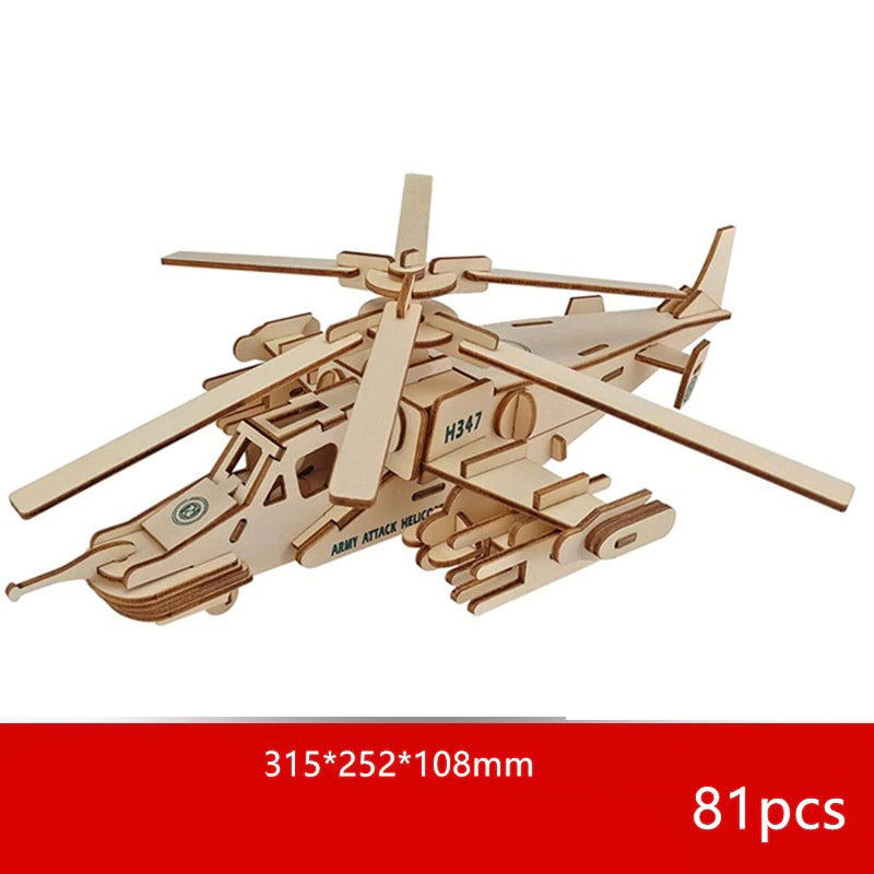 Puzzle 3D de Madeira Para Montar - Helicóptero Militar