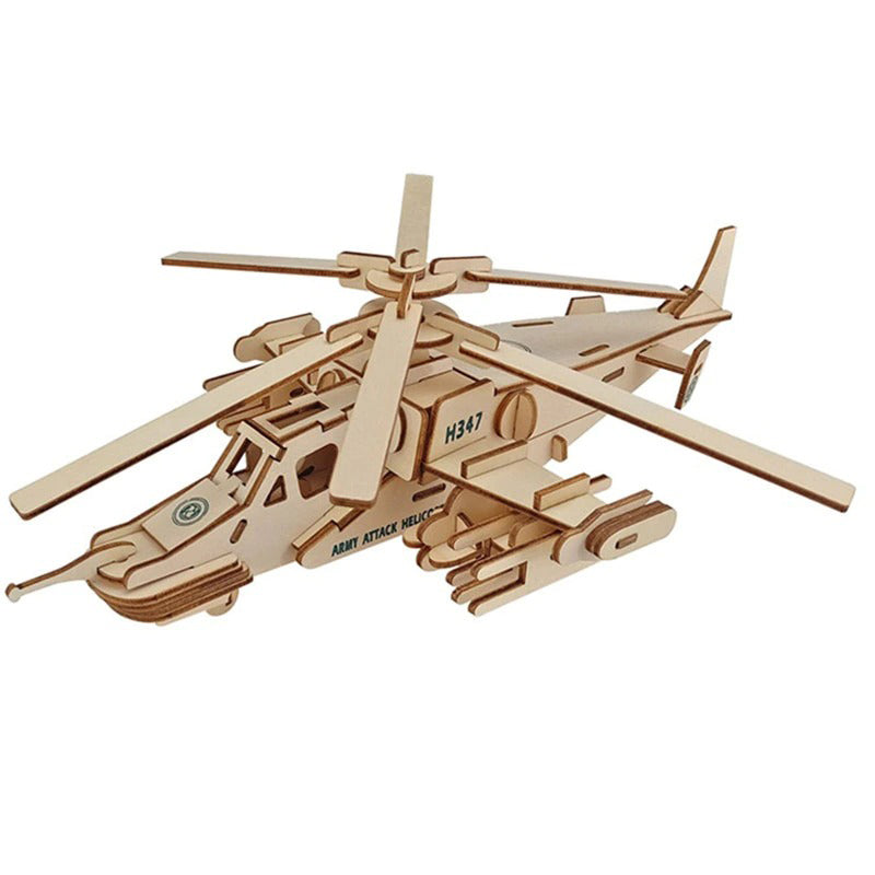 Puzzle 3D de Madeira Para Montar - Helicóptero Militar