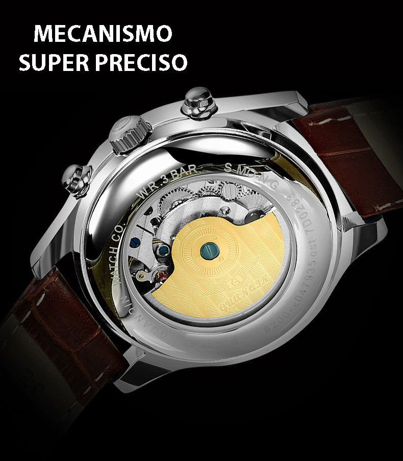 Relógio de Pulso Masculino de Luxo Cristal de Safira e Pulseira de Couro - GosteiQuero