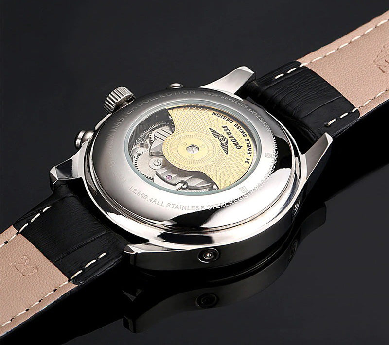 Relógio de Pulso Masculino de Luxo Cristal de Safira e Pulseira de Couro - GosteiQuero