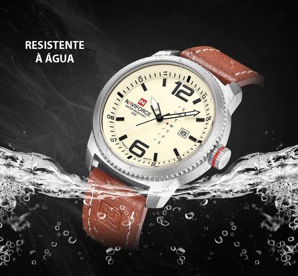 Relógio de Pulso Masculino Naviforce 9063 Com Pulseira de Couro - GosteiQuero