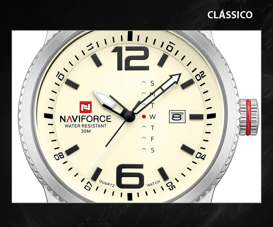 Relógio de Pulso Masculino Naviforce 9063 Com Pulseira de Couro - GosteiQuero